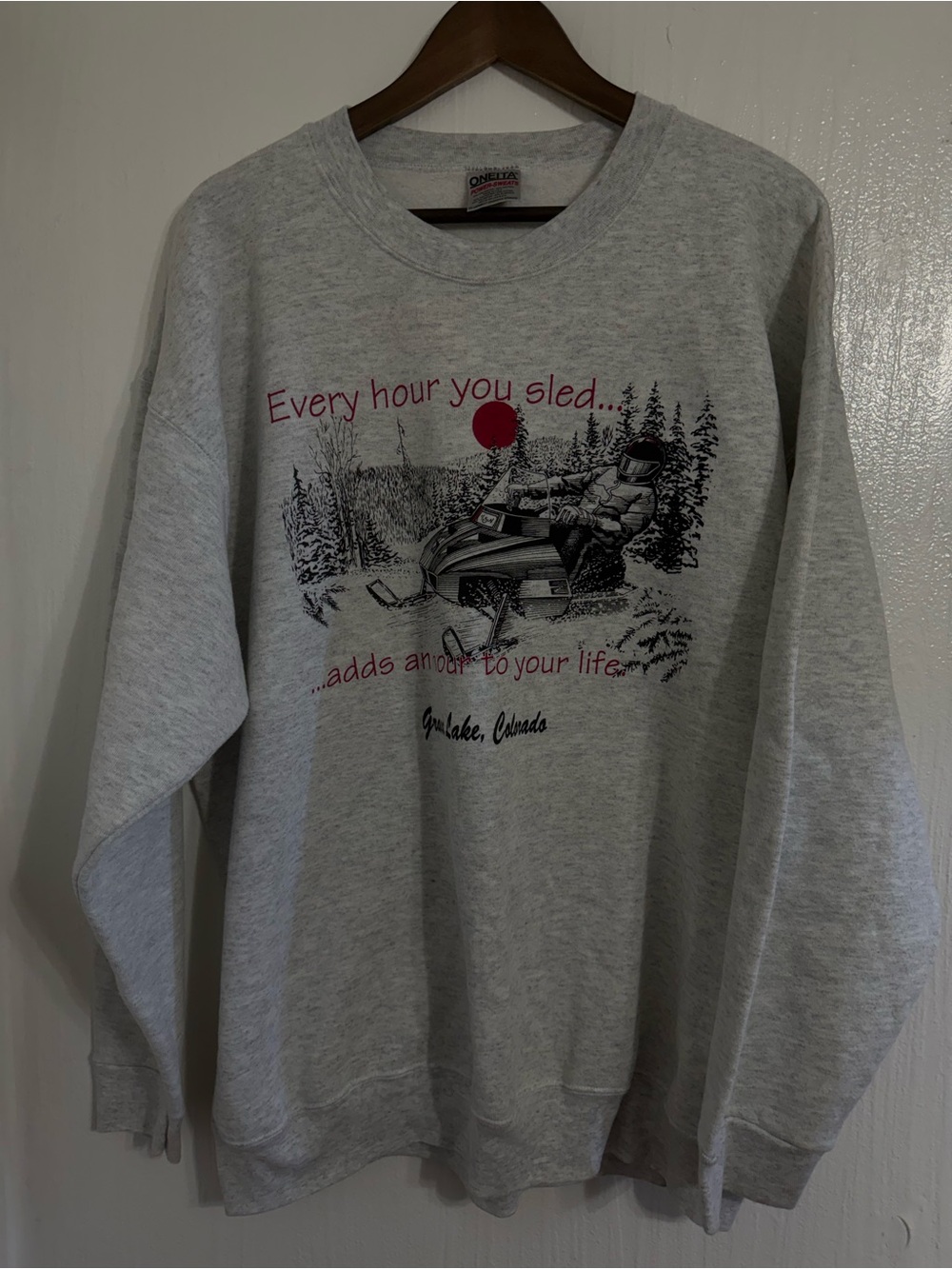 Vtg Oneita Snowmobile Riding Grand Lake Colorado Grey Crewneck Size XXL